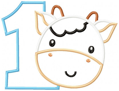 Cow Boy Number 1 One 1st Birthday - Applique