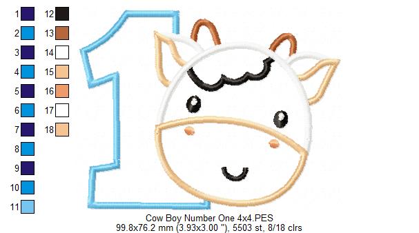 Cow Boy Number 1 One 1st Birthday - Applique