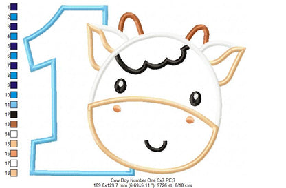 Cow Boy Number 1 One 1st Birthday - Applique