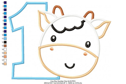 Cow Boy Number 1 One 1st Birthday - Applique