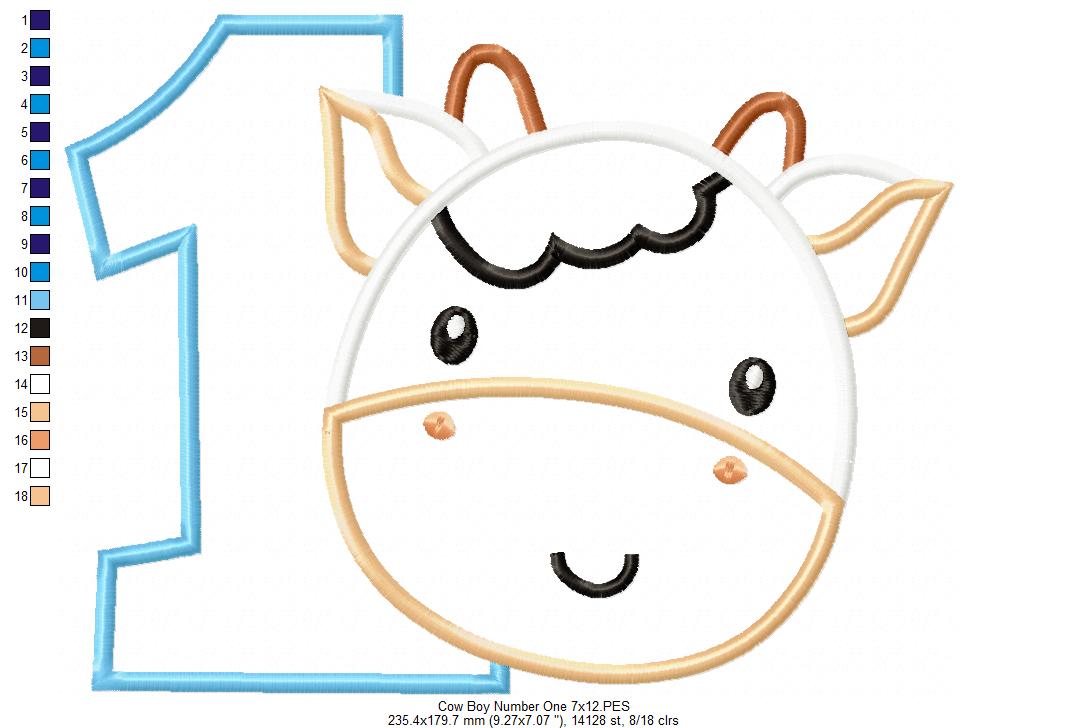Cow Boy Number 1 One 1st Birthday - Applique
