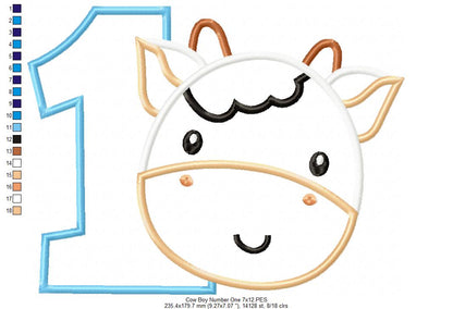 Cow Boy Number 1 One 1st Birthday - Applique