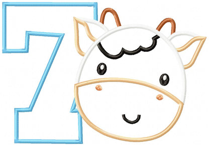Cow Boy Number 7 Seven 7th Birthday - Applique