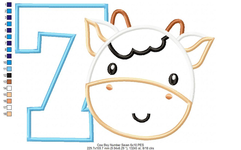 Cow Boy Number 7 Seven 7th Birthday - Applique