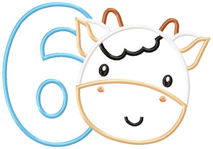 Cow Boy Number 6 Six 6th Birthday - Applique