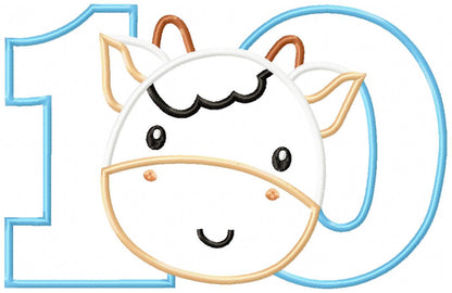 Cow Boy Number Ten 10 Tenth Birthday - Applique
