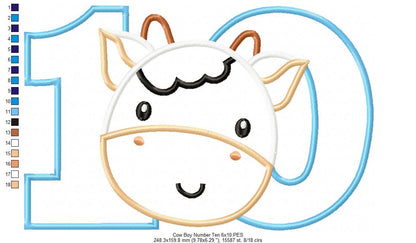 Cow Boy Number Ten 10 Tenth Birthday - Applique
