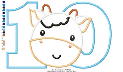Cow Boy Number Ten 10 Tenth Birthday - Applique