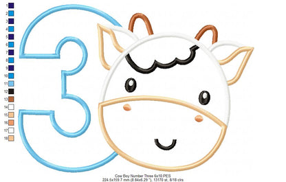 Cow Boy Number 3 Three 3rd Birthday - Applique
