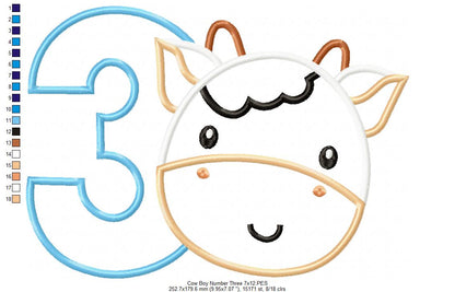 Cow Boy Number 3 Three 3rd Birthday - Applique