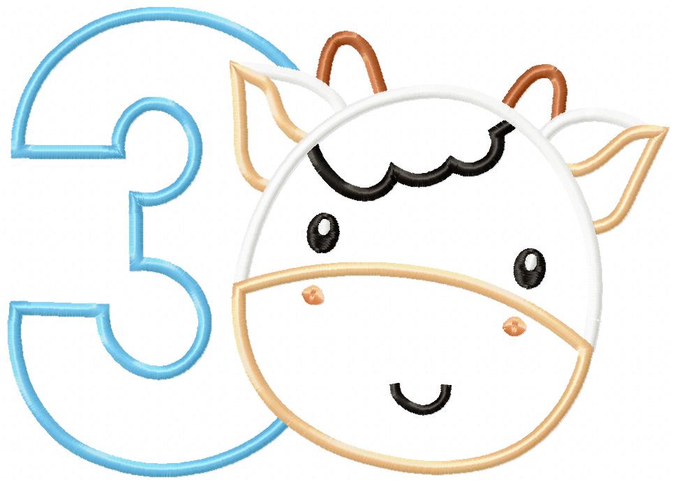Cow Boy Birthday Set Numbers 1-11 - Applique
