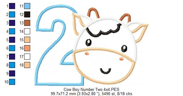 Cow Boy Number 2 Two 2nd Birthday - Applique