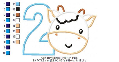 Cow Boy Number 2 Two 2nd Birthday - Applique