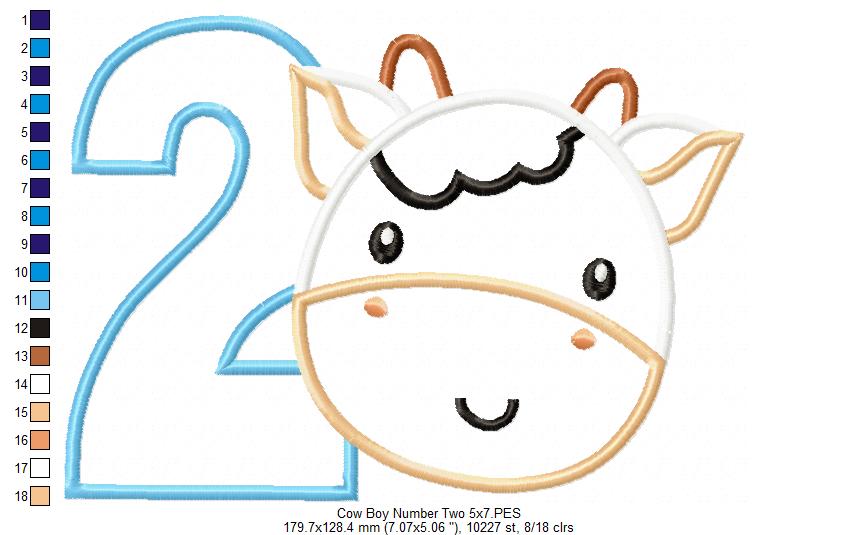 Cow Boy Number 2 Two 2nd Birthday - Applique