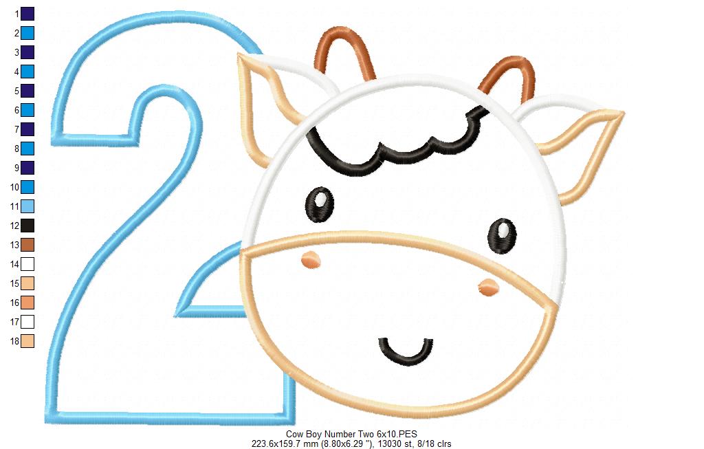 Cow Boy Number 2 Two 2nd Birthday - Applique