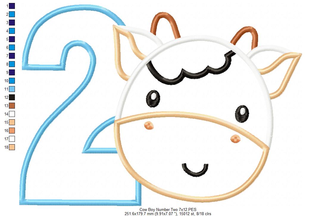 Cow Boy Number 2 Two 2nd Birthday - Applique