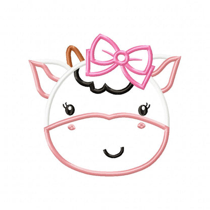 Cute Cow Girl Face - Applique - Machine Embroidery Design