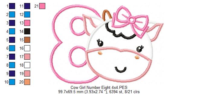 Cow Girl Number 8 Eight 8th Birthday - Applique