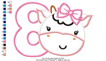 Cow Girl Number 8 Eight 8th Birthday - Applique