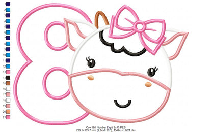 Cow Girl Number 8 Eight 8th Birthday - Applique