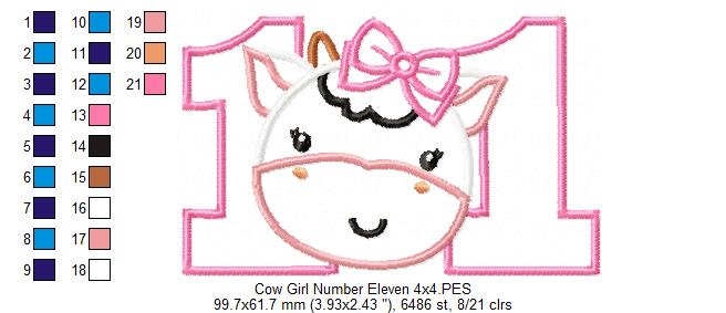 Cow Girl Number Eleven 11 Elenth Birthday - Applique