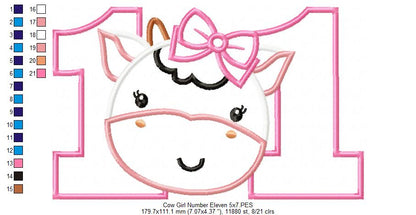 Cow Girl Number Eleven 11 Elenth Birthday - Applique