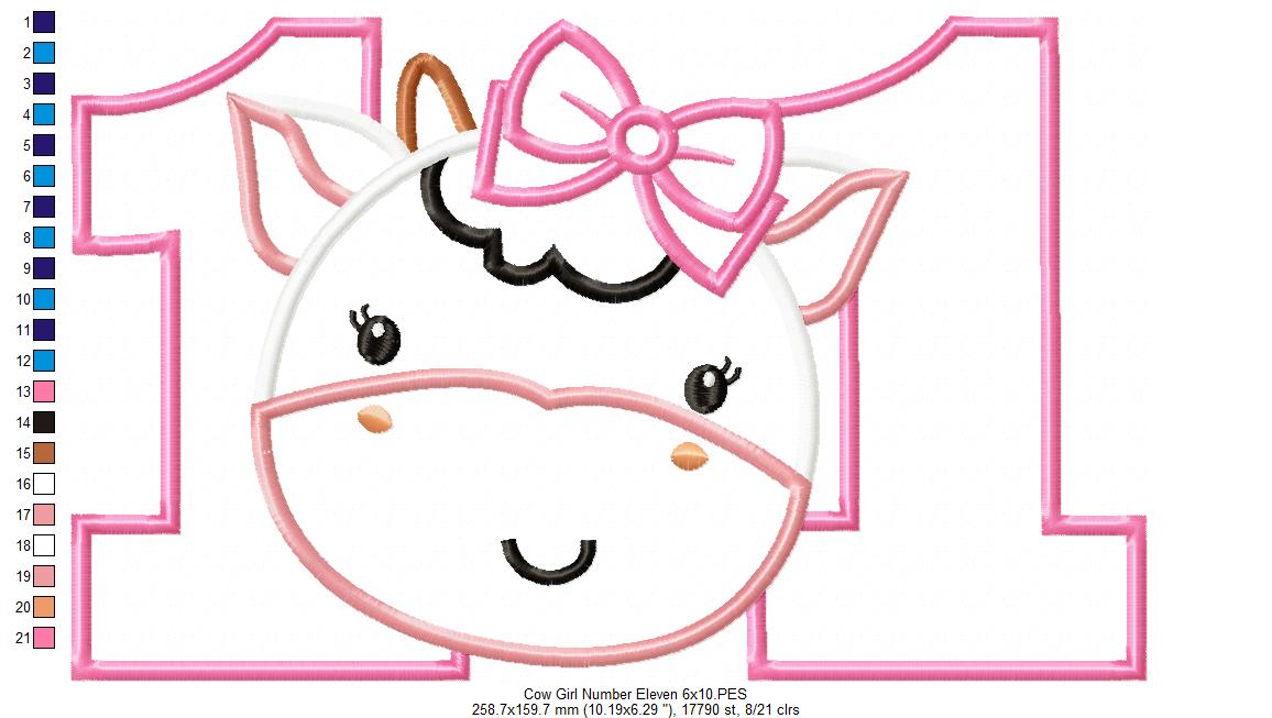 Cow Girl Number Eleven 11 Elenth Birthday - Applique