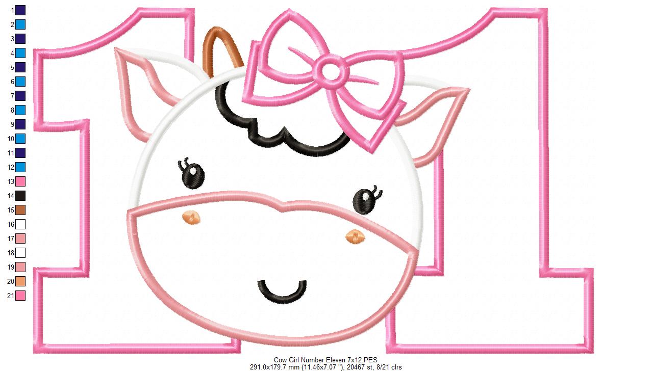 Cow Girl Number Eleven 11 Elenth Birthday - Applique
