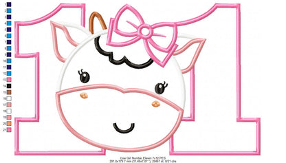Cow Girl Number Eleven 11 Elenth Birthday - Applique