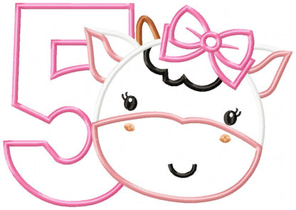 Cow Girl Number 5 Five 5th Birthday - Applique