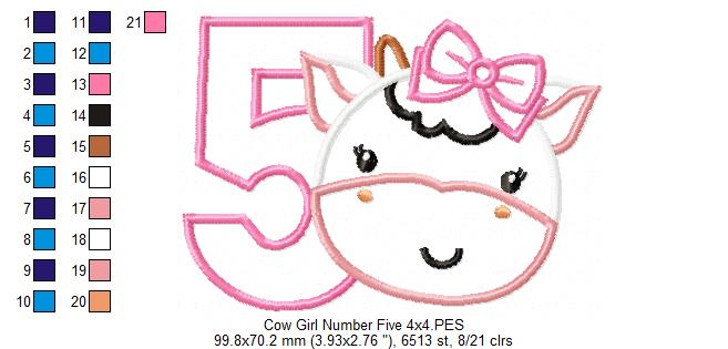 Cow Girl Number 5 Five 5th Birthday - Applique