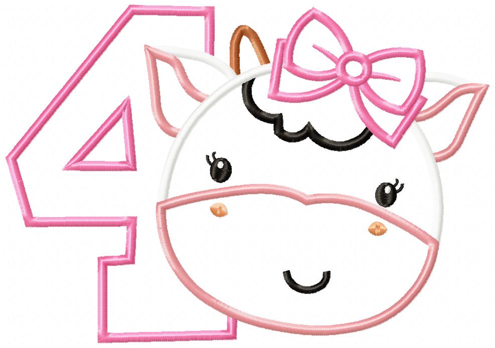 Cow Girl Number 4 Four 4th birthday - Applique