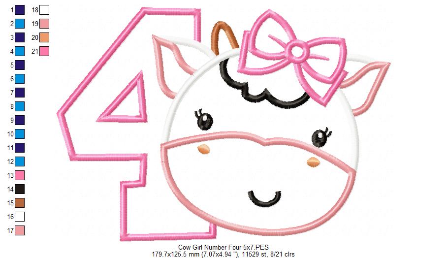 Cow Girl Number 4 Four 4th birthday - Applique