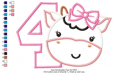 Cow Girl Number 4 Four 4th birthday - Applique