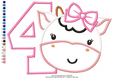 Cow Girl Number 4 Four 4th birthday - Applique