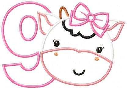 Cow Girl Number 9 Nine 9th Birthday - Applique