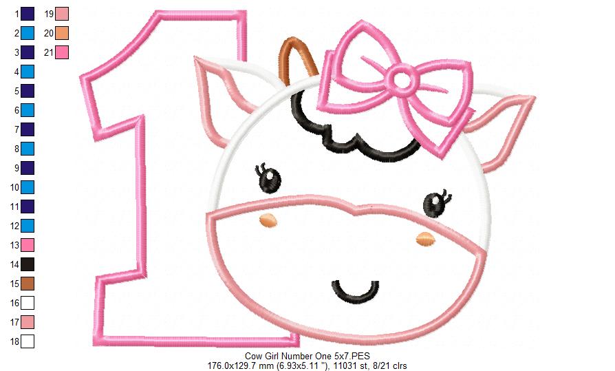 Cow Girl Number 1 One 1st Birthday - Applique