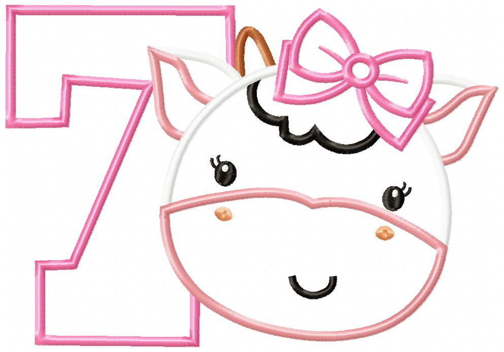 Cow Girl Number 7 Seven 7th Birthday - Applique