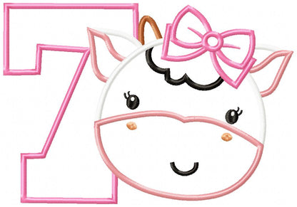 Cow Girl Number 7 Seven 7th Birthday - Applique