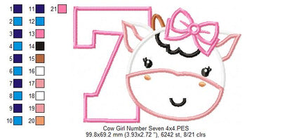 Cow Girl Number 7 Seven 7th Birthday - Applique