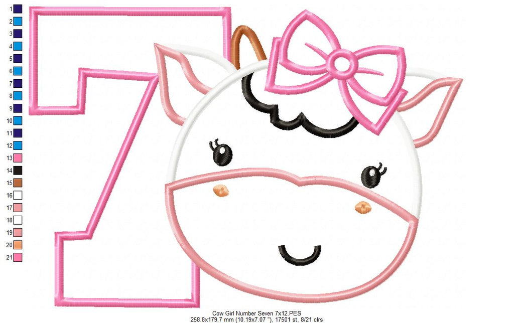 Cow Girl Number 7 Seven 7th Birthday - Applique