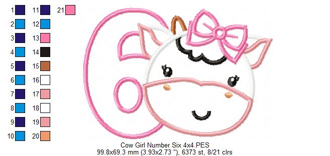 Cow Girl Number 6 Six 6th Birthday - Applique