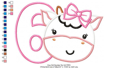 Cow Girl Number 6 Six 6th Birthday - Applique