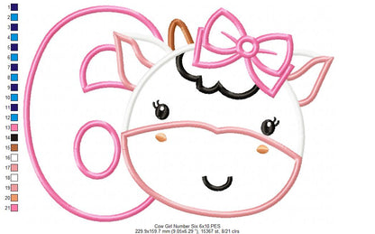 Cow Girl Number 6 Six 6th Birthday - Applique