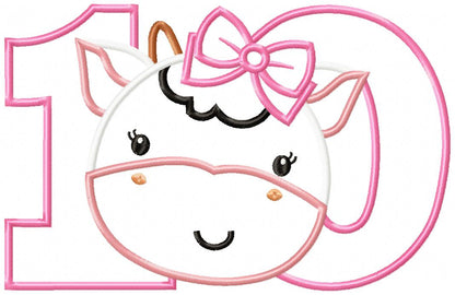 Cow Girl Number Ten 10 Tenth Birthday - Applique