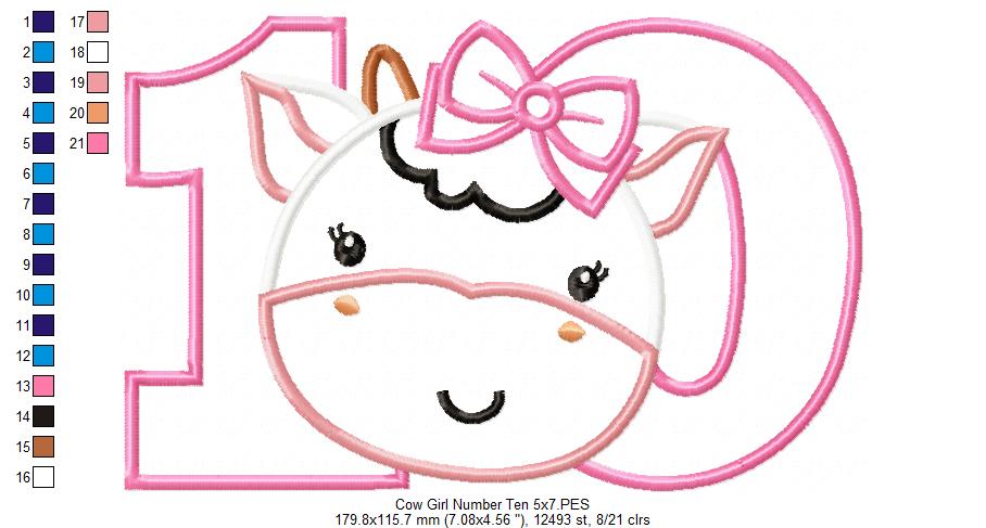 Cow Girl Number Ten 10 Tenth Birthday - Applique