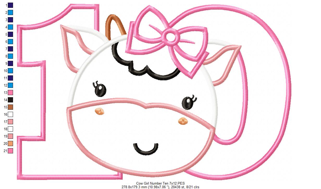 Cow Girl Number Ten 10 Tenth Birthday - Applique