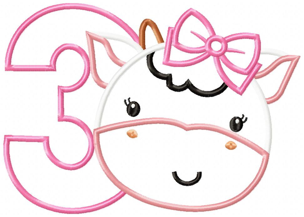 Cow Girl Birthday Number 3 Three 3rd Birthday - Applique