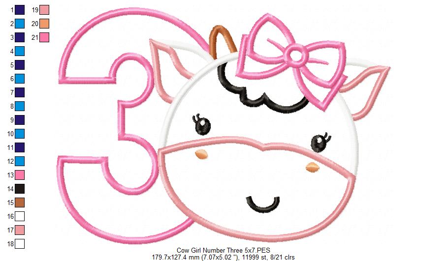Cow Girl Birthday Number 3 Three 3rd Birthday - Applique