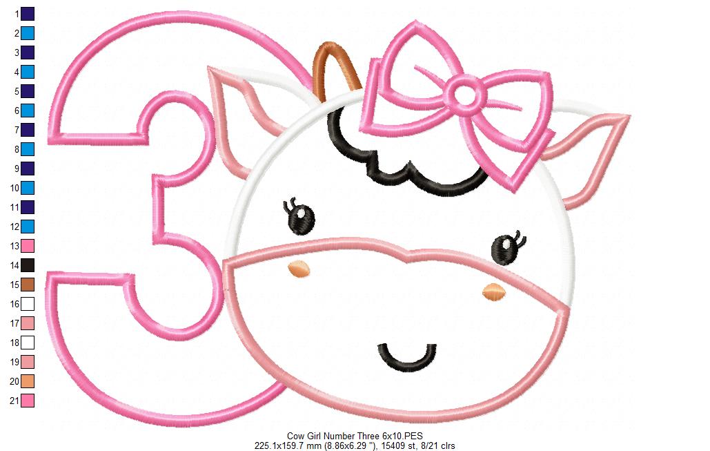 Cow Girl Birthday Number 3 Three 3rd Birthday - Applique